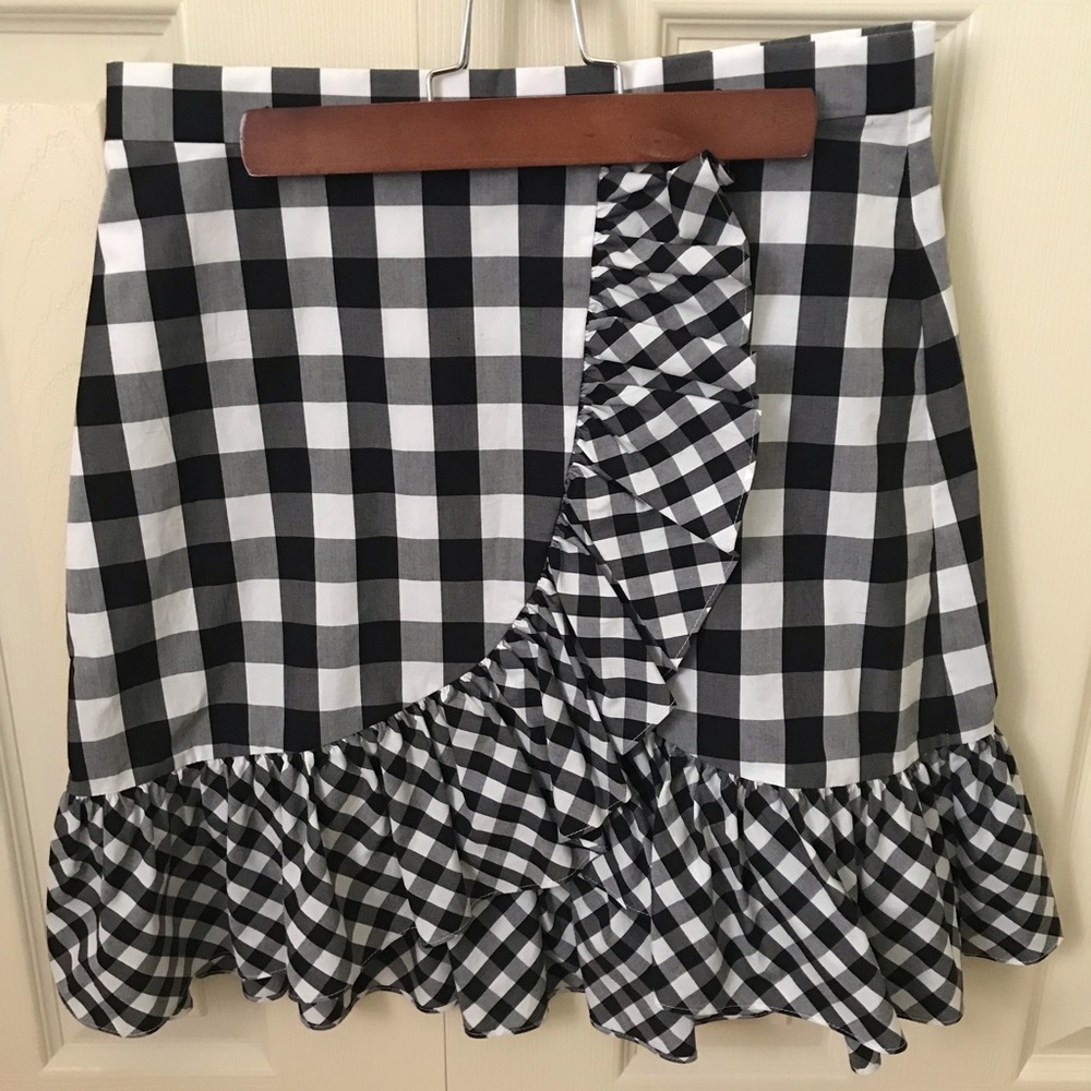 J.Crew Black & White Gingham Ruffle Hem Miniskirt